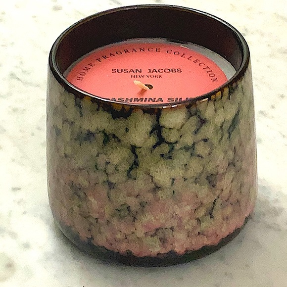 SUSAN JACOBS NEW YORK CANDLE PASHMINA SILK NEW 1 WICK PEACOCK PINK POTTERY - Picture 2 of 4